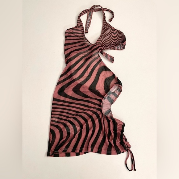 Melissa Simone X REVOLVE Dress in Pink Small mesh cut out swim tie halter S - Picture 5 of 7